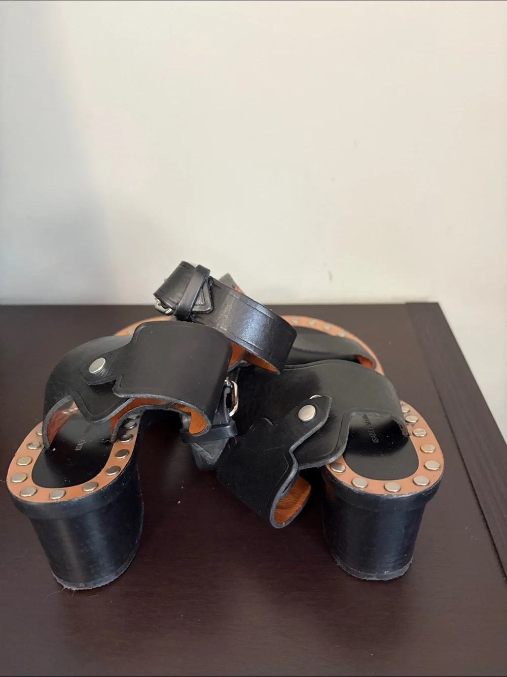 Isabel Marant Jehon Buckle Sandals Black Leather Italy Designer Sz 37 US 7